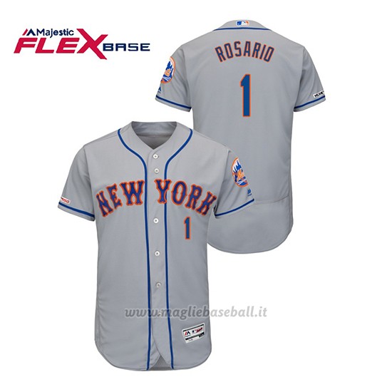 Maglia Baseball Uomo New York Mets Amed Rosario 150th Aniversario Patch Autentico Flex Base Grigio